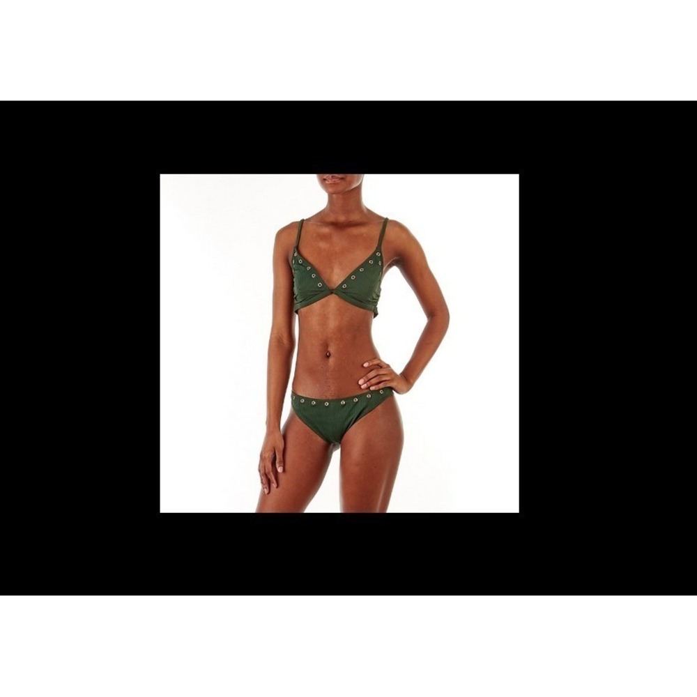 TiniBikini Swim Junior Womens Size Large Olive Green Ribbed Bikini Swimsuit New